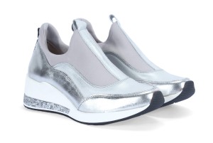 Sneakersy damskie na koturnie Biały + Srebrny