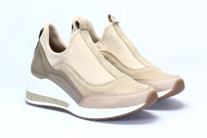 Sneakersy damskie na koturnie Krem + Beż