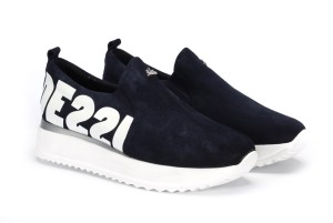 Sneakersy damskie na platformie logo Granatowy