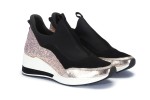 Sneakersy damskie na platformie Czarny + Różowy brokat