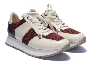 Sneakersy damskie beżowo-bordowe